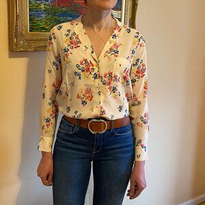 Sezane Florence Silk Shirt - Sz 38 (US 6) -  Imprimé Bouquet sur fond Écru Rosé